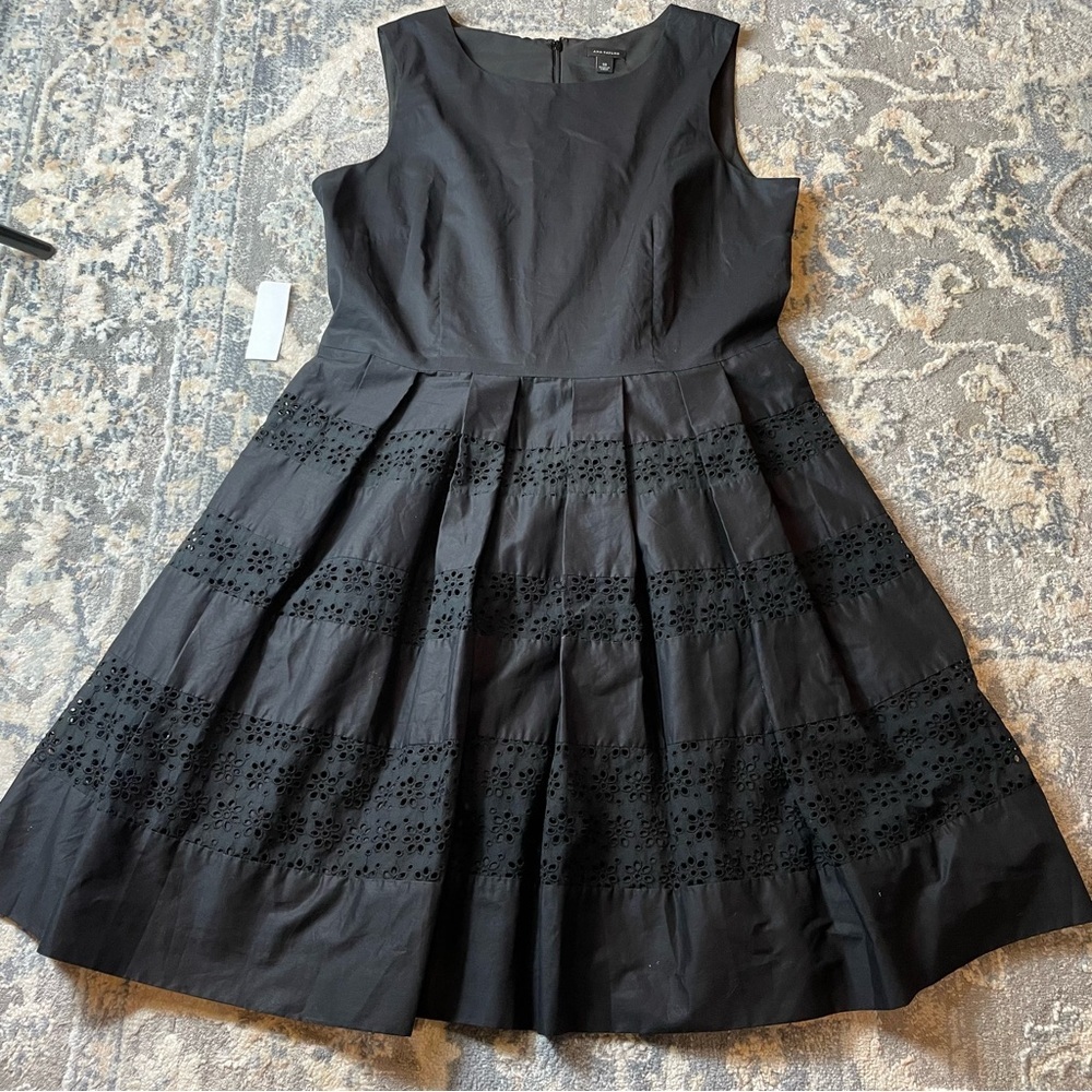 Ann Taylor Black Sleeveless Midi Dress with Eyelet Panels